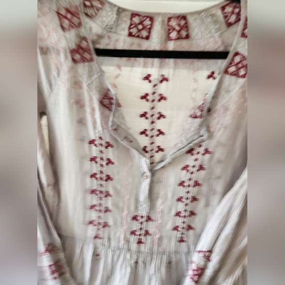 Johnny Was Ava Peasant Boho Silk Dress Gray Embroidered Size Small - Picture 5 of 7